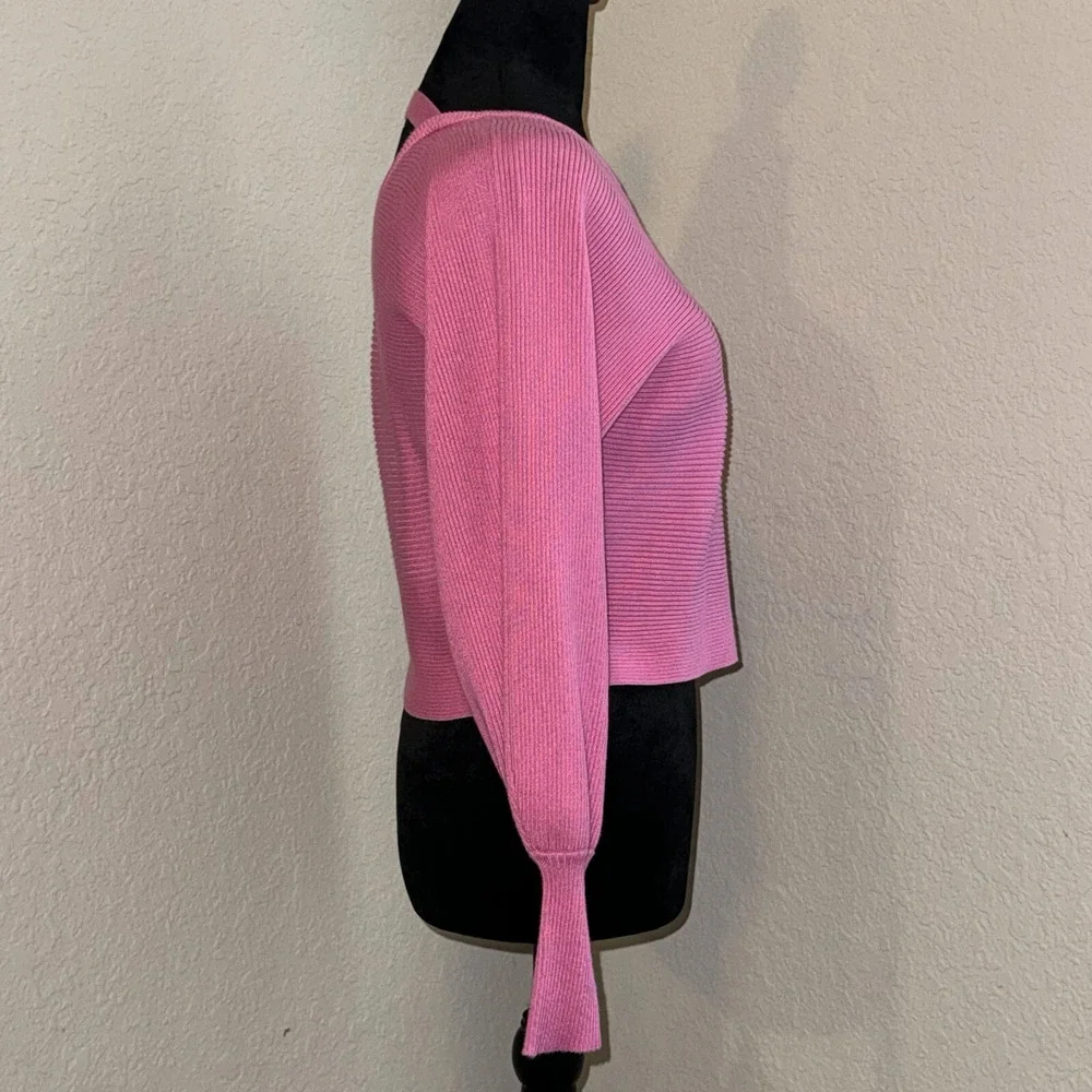 Pink Rose Cropped Sweater Women's XS Pink Long Sleeve Ribbed V-Neck Pullover